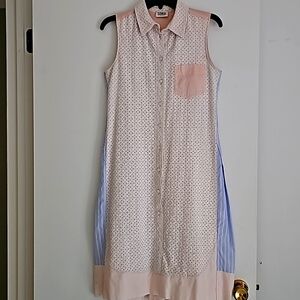 Dress in cotton sleeveless in blue, white and pink